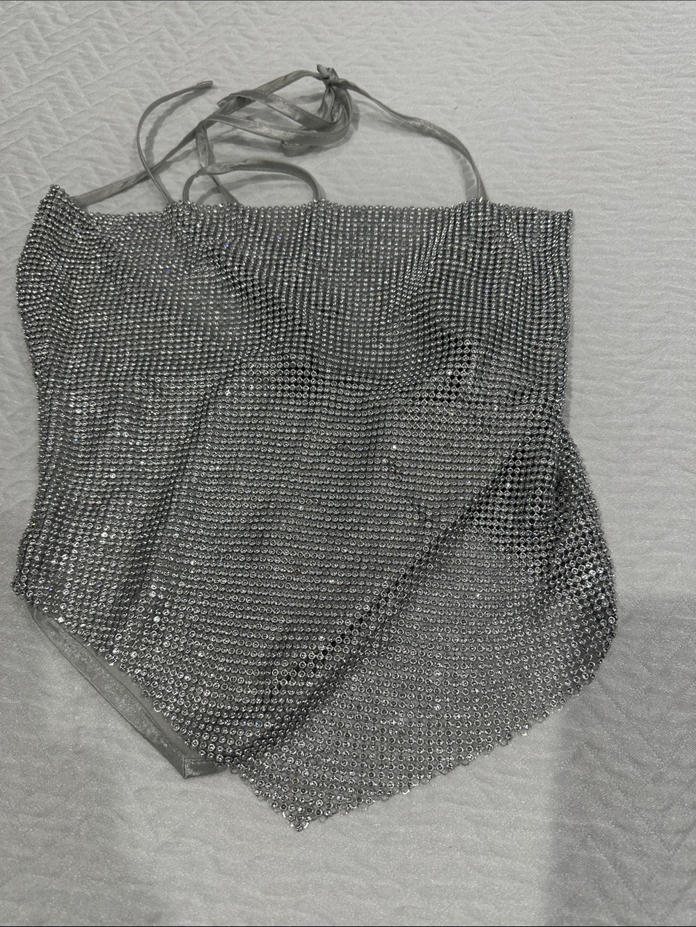 Silver Rhinestone Halter Crop Top